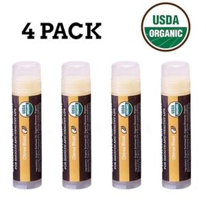 4 Pack Organic Best Lip Balm Repair Chapstick for Dry Cracked Lips Citrus